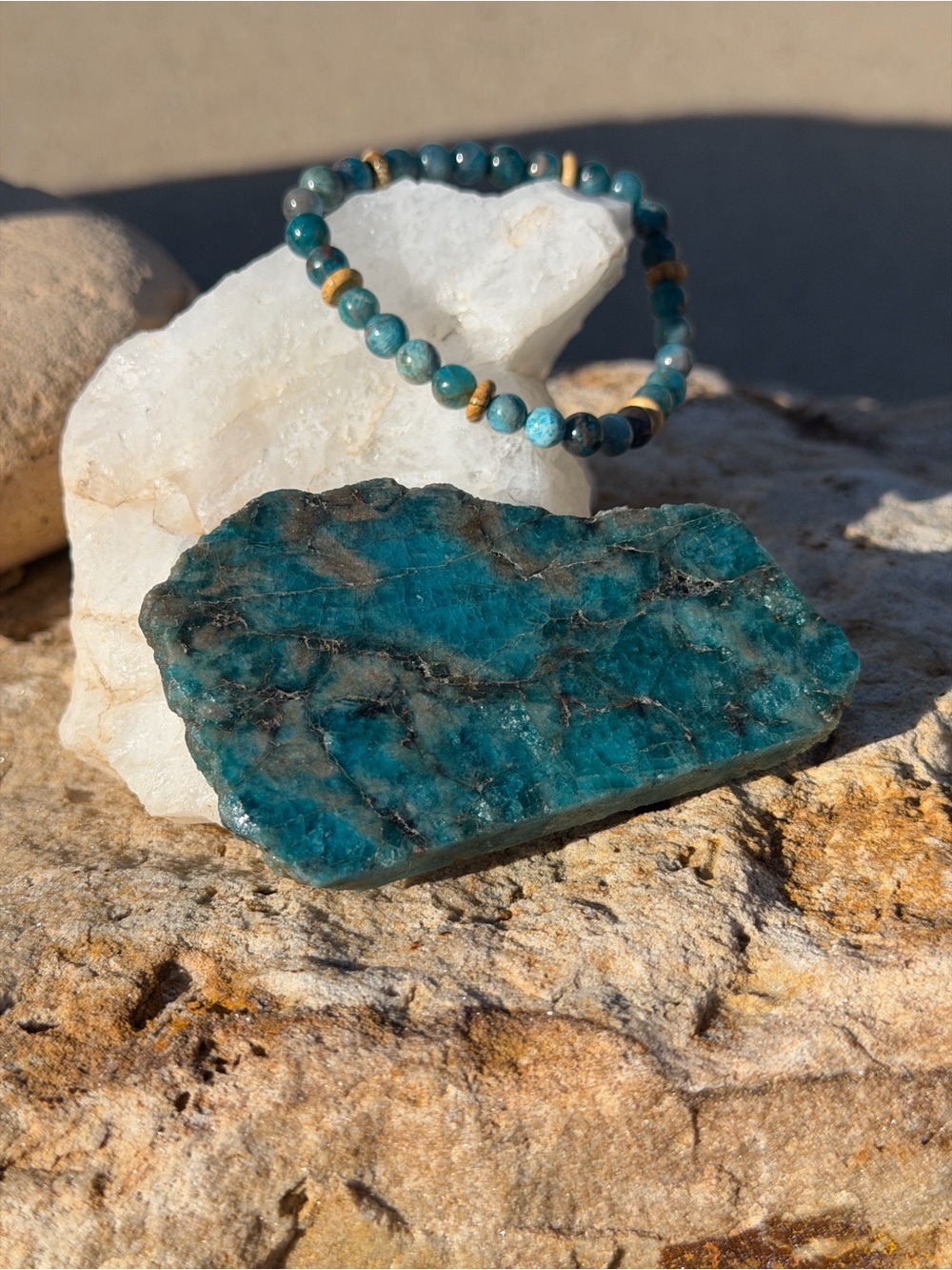 Blue Apatite Stretch Bracelet with Jasper Rondelles - Women Jewelry